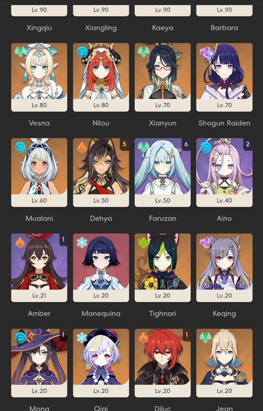 Conta genshin com vários boneco ja end game ar59