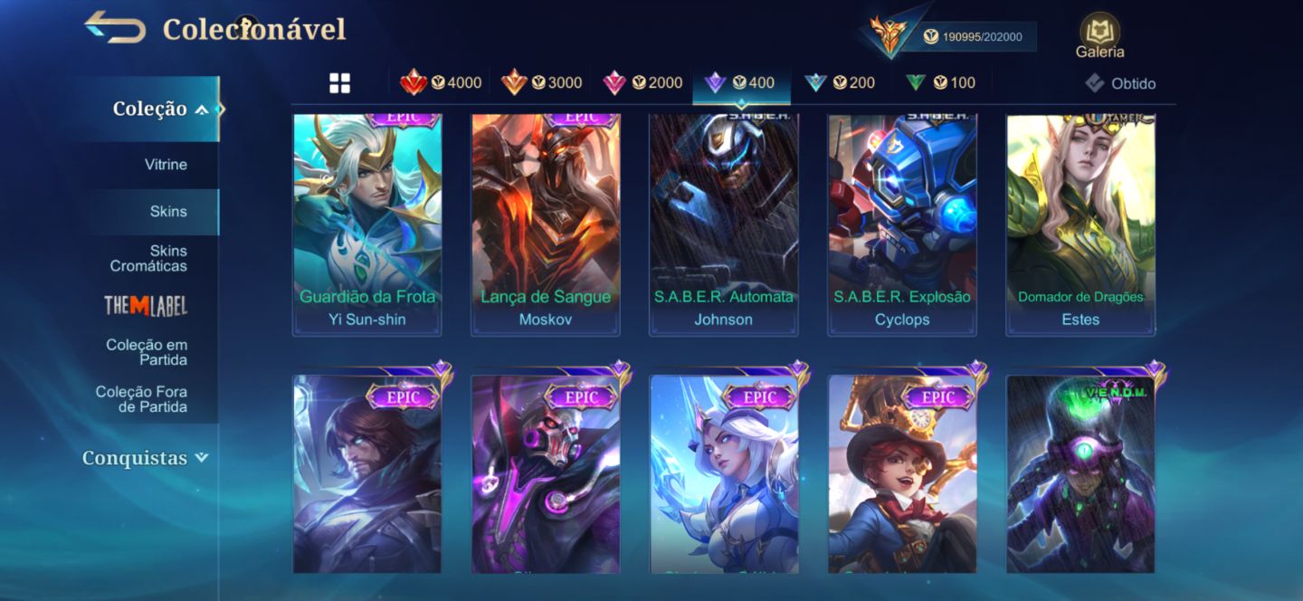 Conta MLBB, skin do alpha legend e muito mais