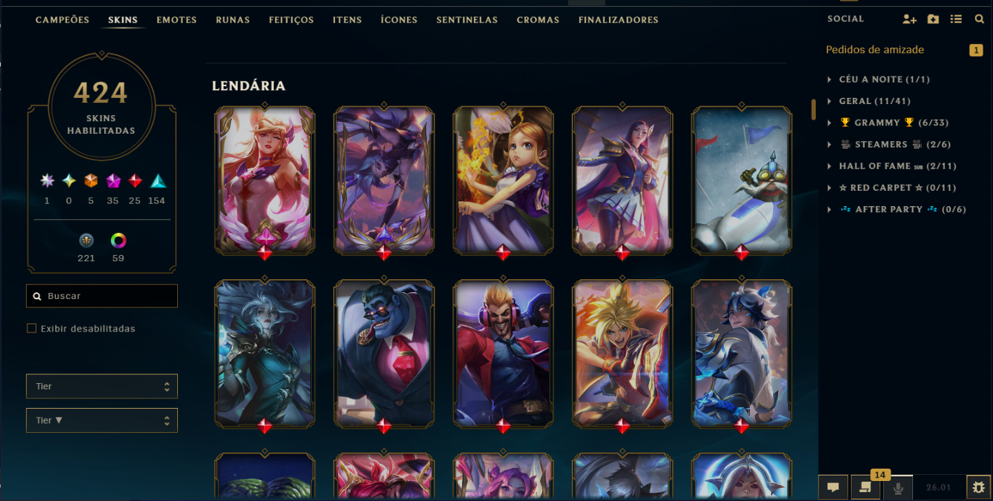 Conta do LOL com 34 Skins de Prestígio