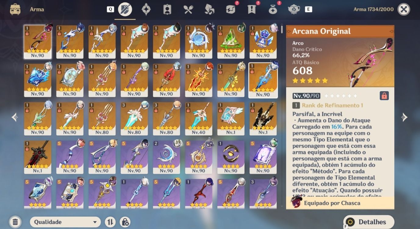 Conta Genshin Impact Endgame AR 60 27 Personagens Limitados Buildados Level 90