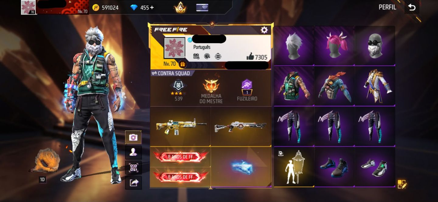 Conta free fire gemada com bandeirao mandela angelical barbinha punho passe raro