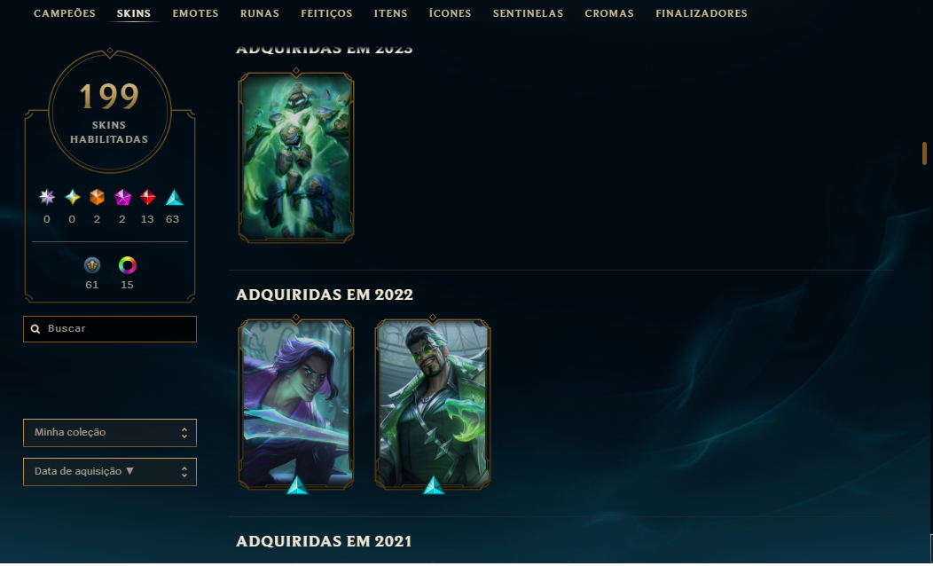 Conta LOL Ouro IV | Level 264 | 199 Skins | Todos os Campeões | Full Acesso
