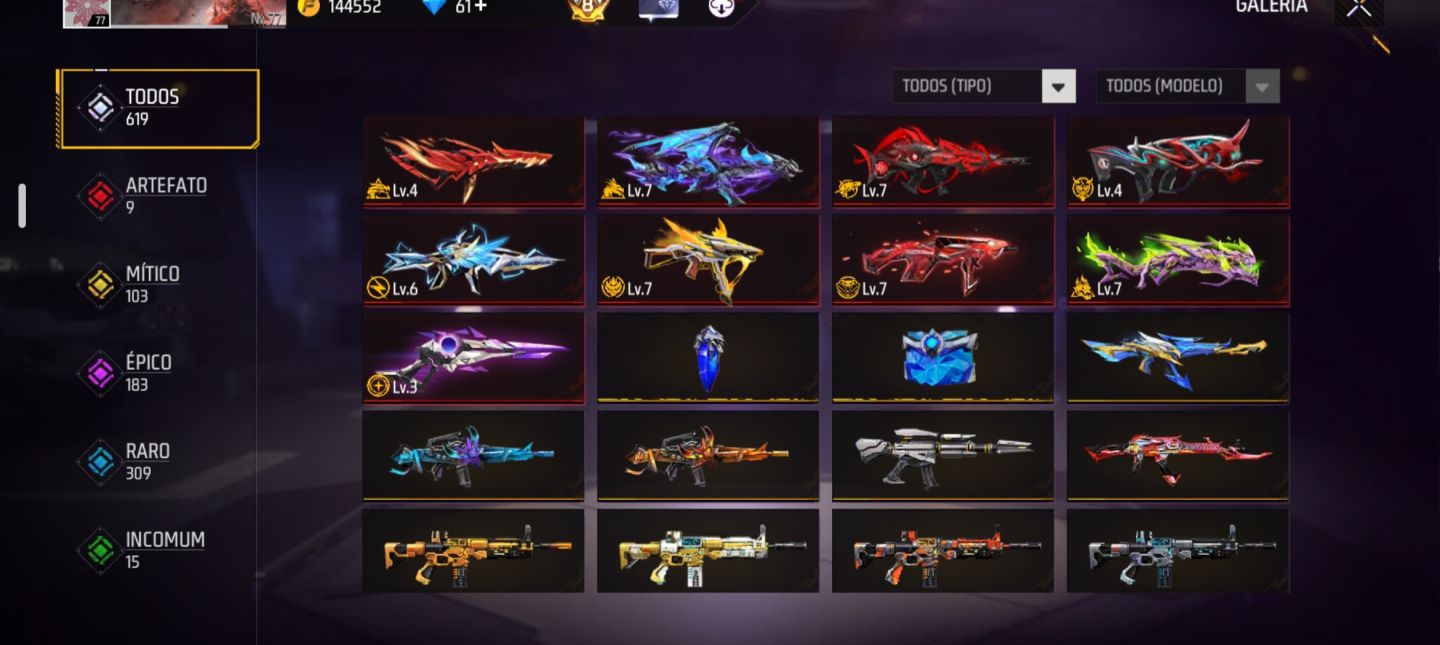 CONTA FREE FIRE GEMADA PRIME 8 / FULL RAGNAROK, FULL STREET FIGHTER E MUITO +