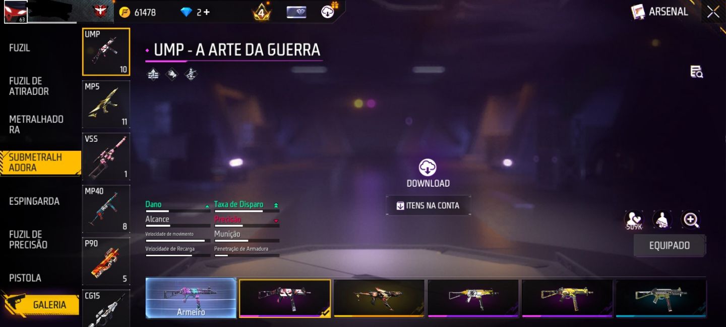 CONTA DE FF COM MELHOR UMP E XM8 ATRIBUTADA DO JOGO!
