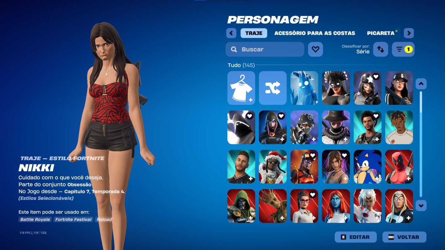 Conta de fortnite rara full season 3 com 145 skins