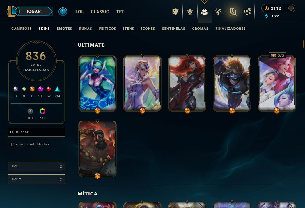 Conta Lol de 2015 / 836 Skins / Nivel 664 / 649 Icones