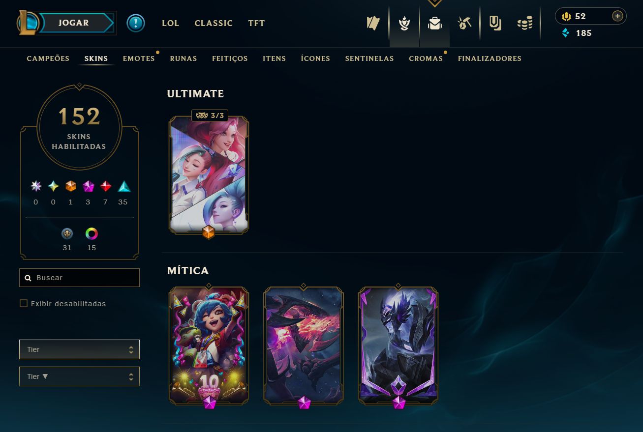 [ACESSO IMEDIATO] 152 Skins 165 Campeões