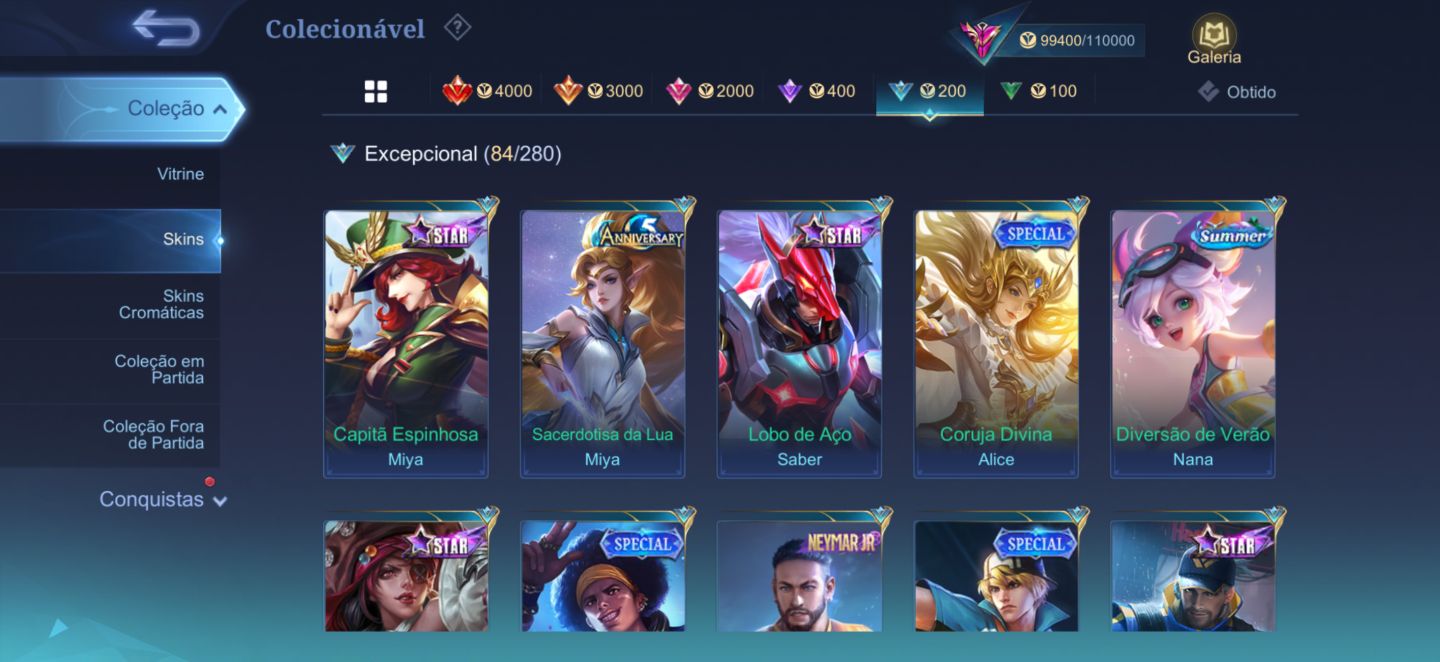Conta Móbile Legends full heróis / emblemas e com várias skins