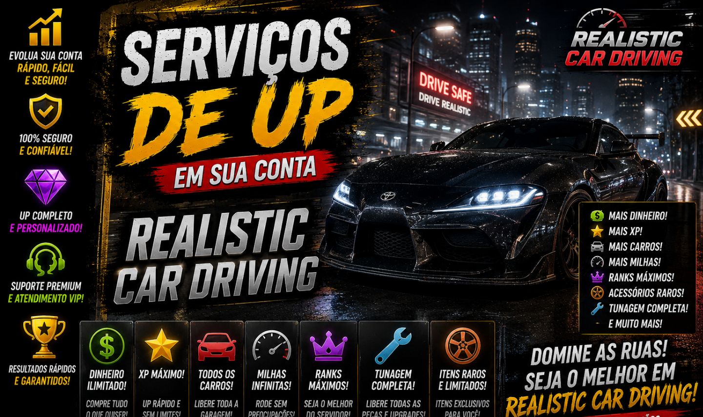 SERVIÇOS DE UP EM SUA CONTA REALISTIC CAR DRIVING | ROBLOX