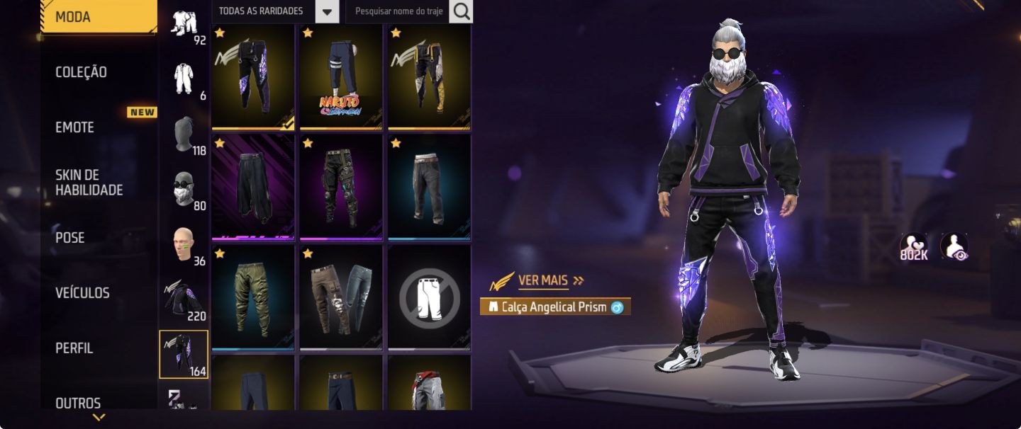 DUAS CALÇAS ANGELICAL+BARBA DO VELHO+ARMA EVOLUTIVA+PLANADOR AURA+SKIN DE ANIME
