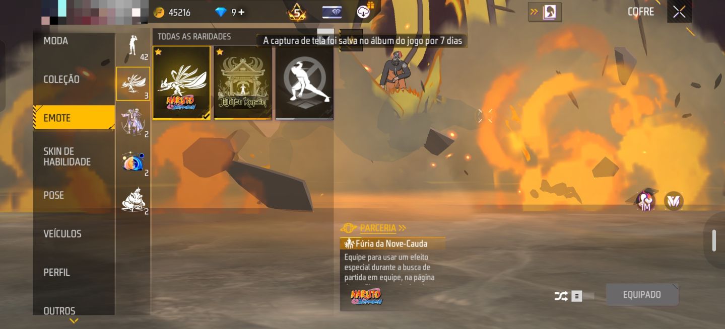 Conta freefire com todas as skins da primeira parte naruto