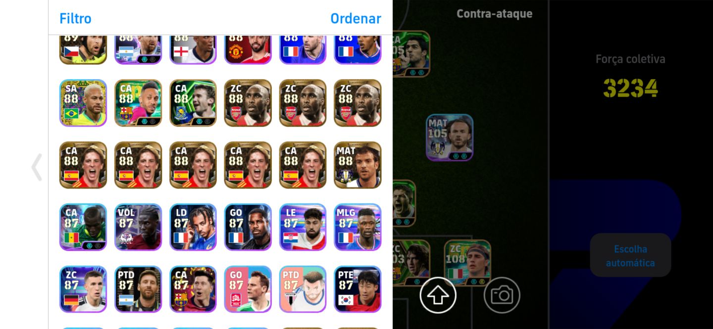 Conta efootball 3234, Ronaldinho Messi e Gabriel Magalhães big time