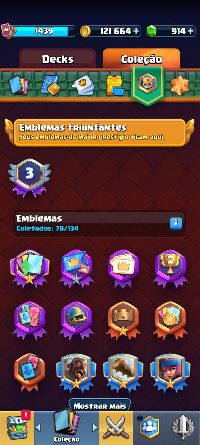CONTA CLASH ROYALE COM 11K DE TROFÉUS, 121K DE GOLD E 914 GEMAS