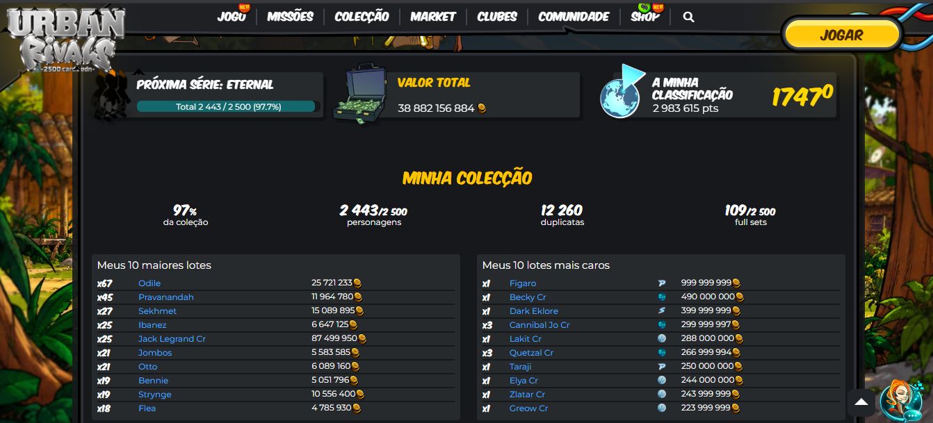 Conta Urban Rivals Divinity 228M+ Clintz Coleção 97%