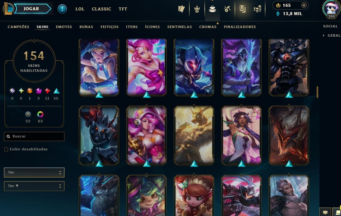 Full Acesso - 154 Skins - 150 Campeões - Level 299 - Platina