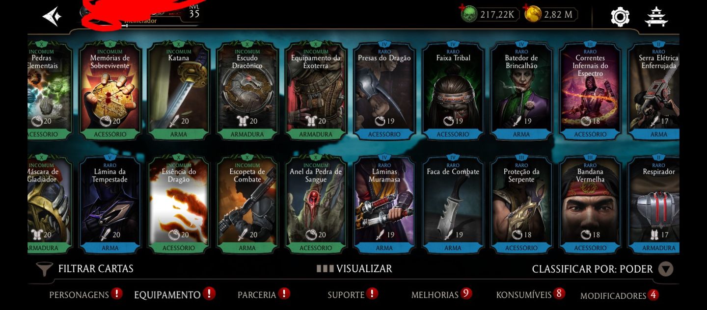 Conta mortal Kombat, Android, 215 K de Alma, varios épicos no X