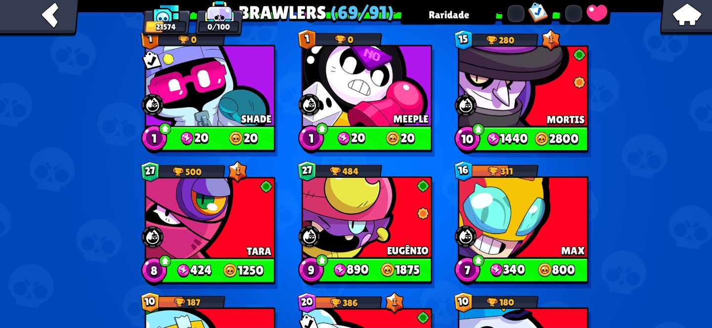 CONTA BRAWL STARS 21k 69 BRAWLERS ANO 1