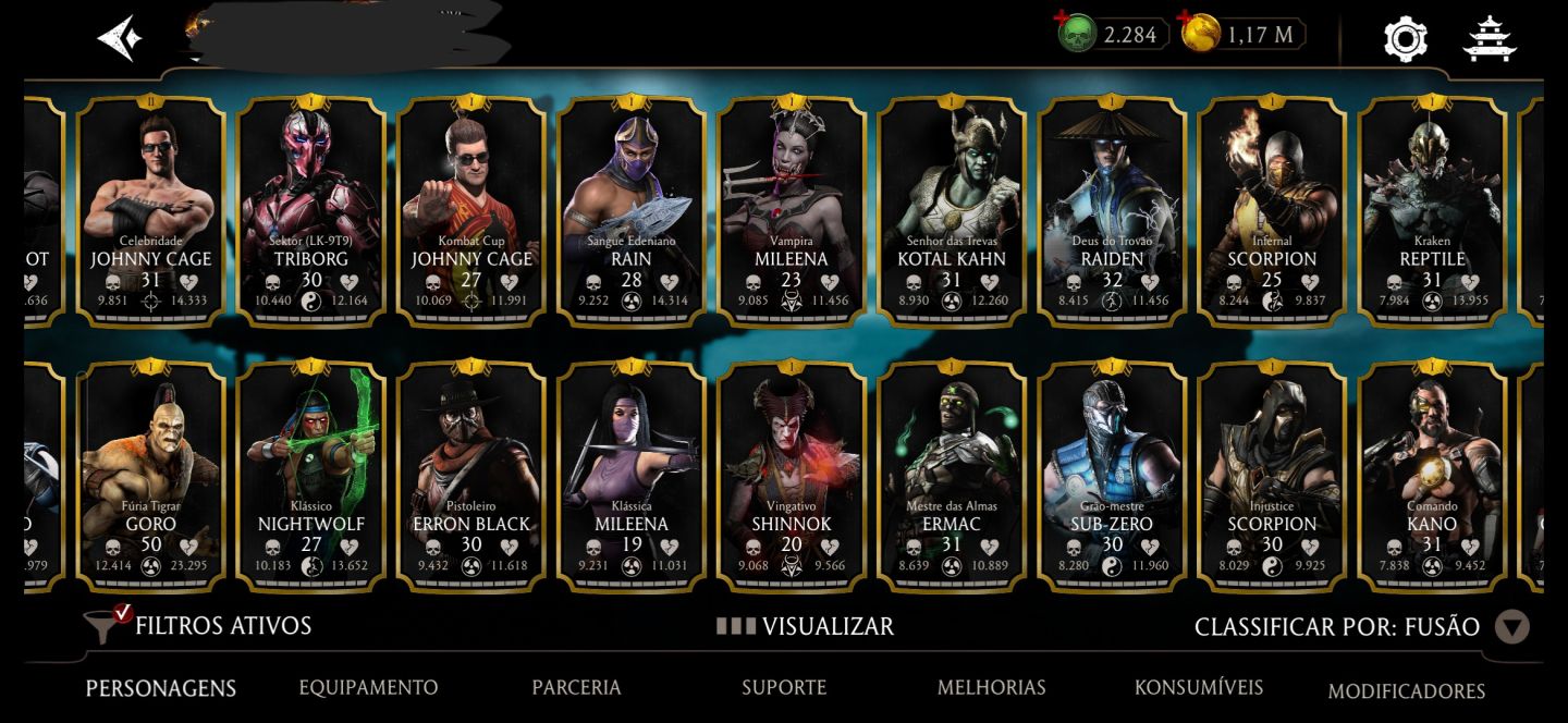 CONTA MK MOBILE - 18 DIAMANTES (RAIN F4, LIU KANG) + 200 CRISTAIS DRAGÃO.