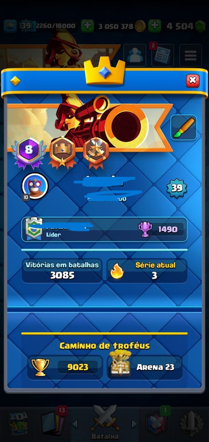 Conta Clash Royale - 8 anos - 10mil troféus - 11000 Gemas - 4Mi ouro - Arena 25