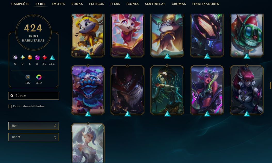 Conta lol main sup peel 400+ skins + TFT (vava com 1 skin de loja e passes)