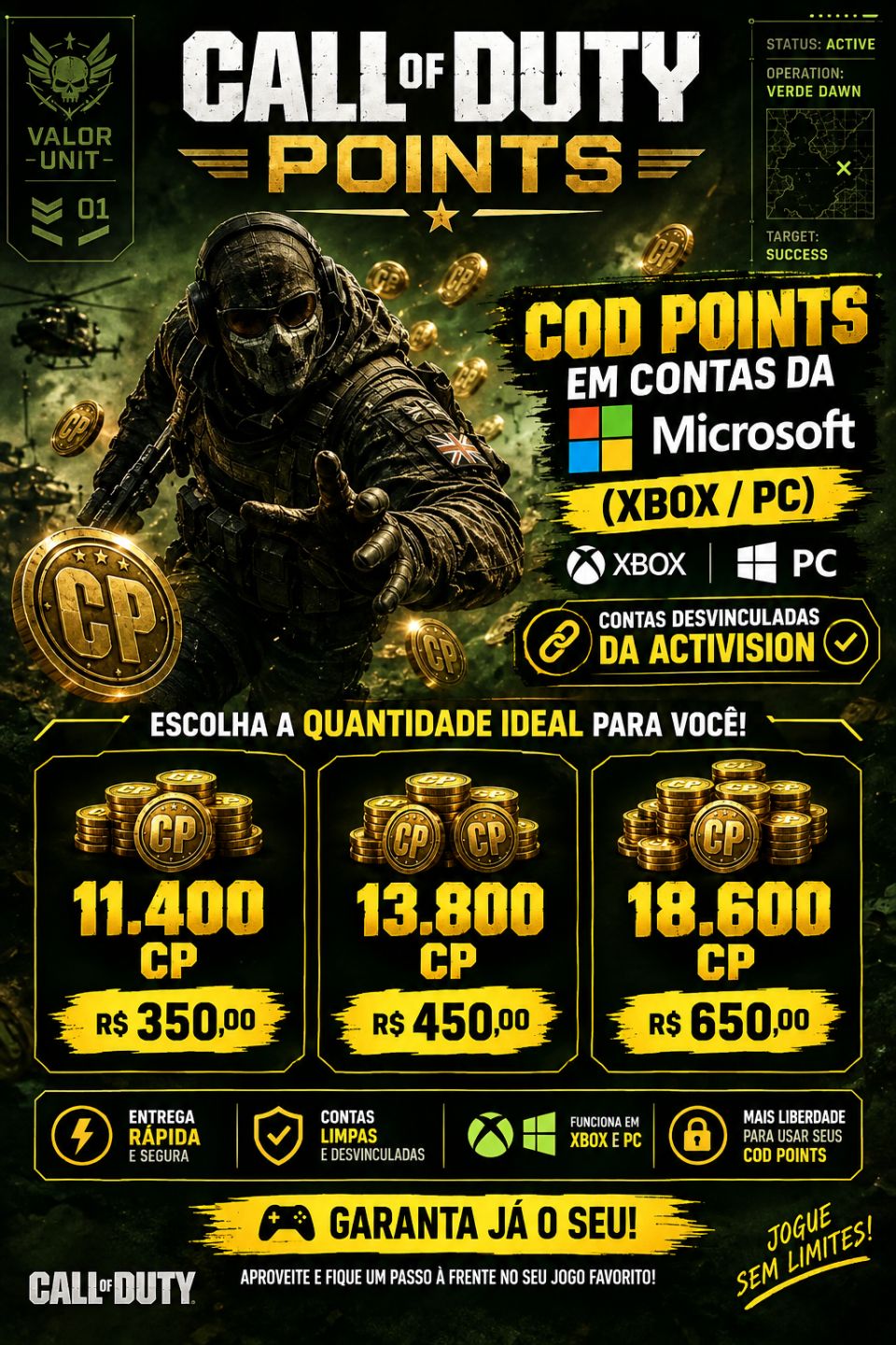Cod Points em contas desvinculadas XBOX / PC