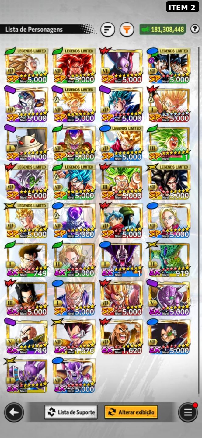Contas Dragon Ball Legends com Ultras, LEGENDS, LFs... (Android E IOS)