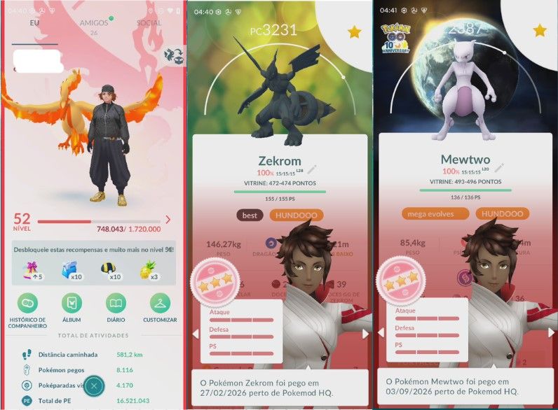 CONTA POKEMON GO LEVEL 52 | 147 LENDARIO | 136 BRILHANTE | 2 LENDARIO IV 100