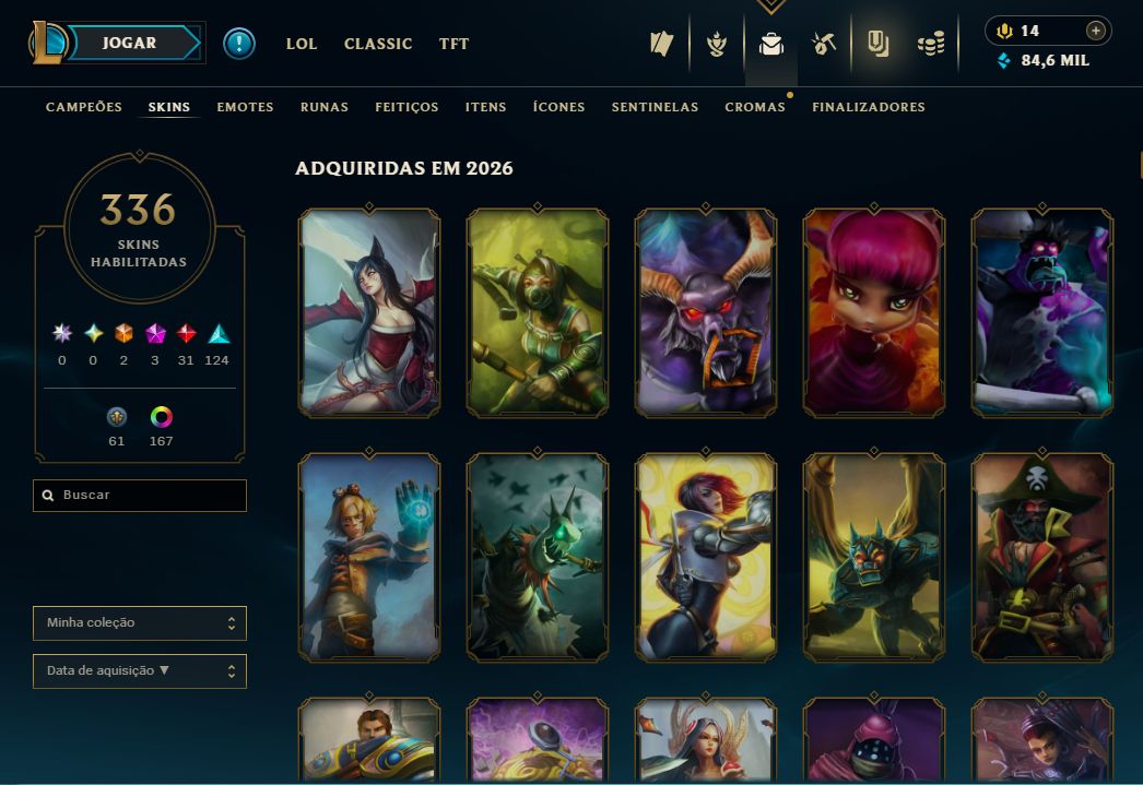 Conta LoL Nv 408 | 336 Skins | 169 Cromas | Ícone Barão 2013 | 84k EA