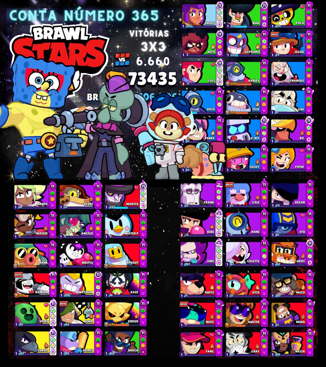 Contas de Brawl Stars Upadíssimas com vários troféus e Skins