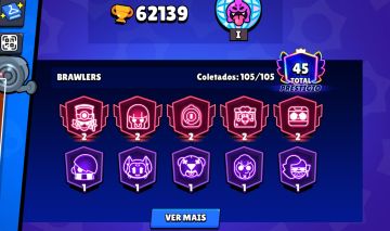 CONTA BRAWLER UPADA 62k de troféu 105 brawlers várias skins spray raros