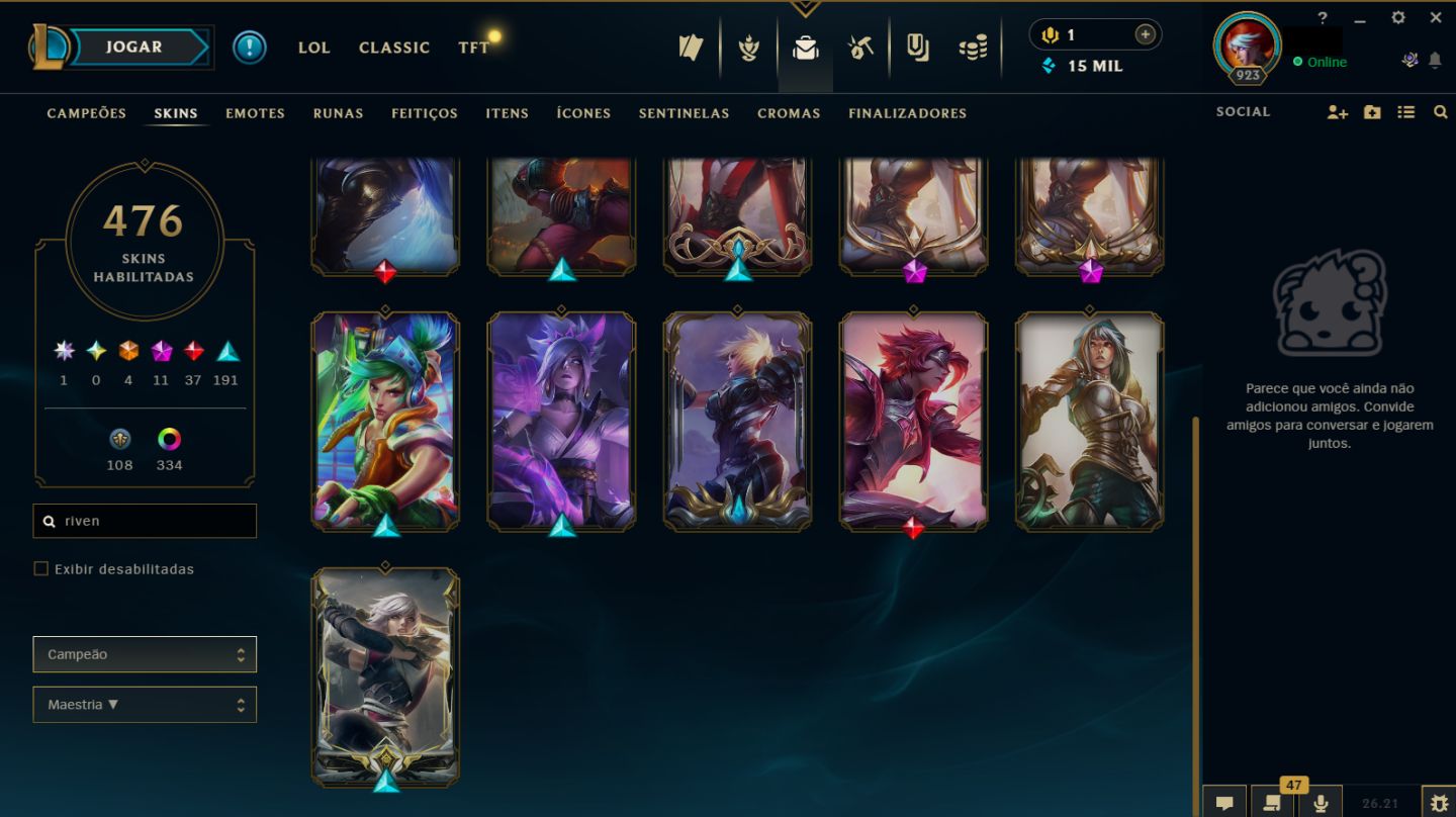 CONTA LEAGUE OF LEGENDS (MONO RIVEN / HIGH ELO / SKINS RARAS)