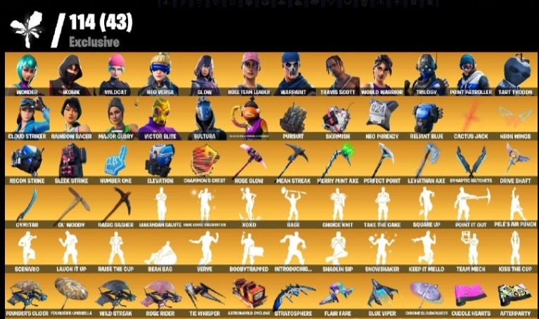 CONTA FORTNITE 400 SKINS COM WILDCAT,WONDER,IKONIK,GLOW E MINTY