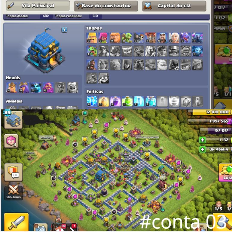 Contas COC CV 7 ao CV 15 | Rushadas | Vários Níveis