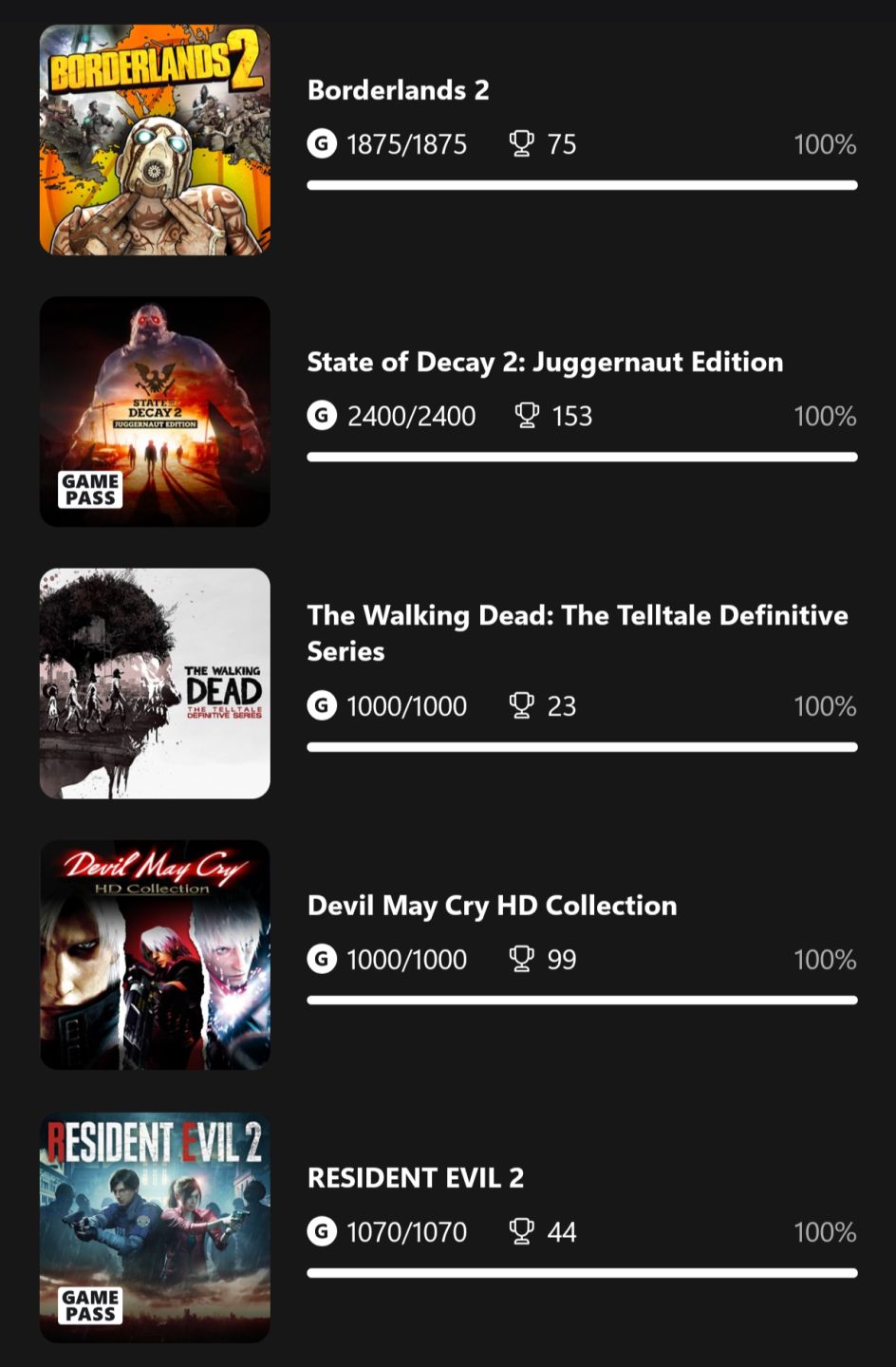 Conta Xbox, com vários jogos e alguns platinados.