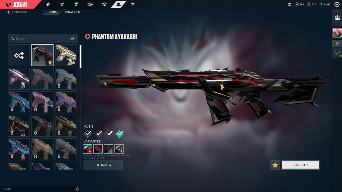 CONTA ASCENDENTE COM FACA KARAMBIT RGX E ZEROFANG, 2 VANDAL E 2 PHANTOM