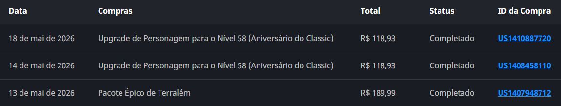 Conta Wow classic (burning crusade) Iniciante.