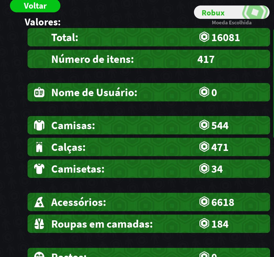 CONTA ROBLOX +16K EM ITENS +417 ITENS NO INVENTÁRIO