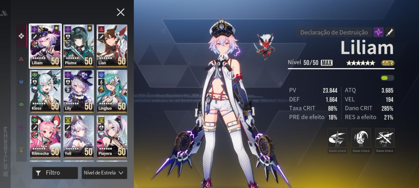 Etheria | 250+ Summons (175 Limitados) + Liliam Max 285% CD + 9x SSR 6 + Skin