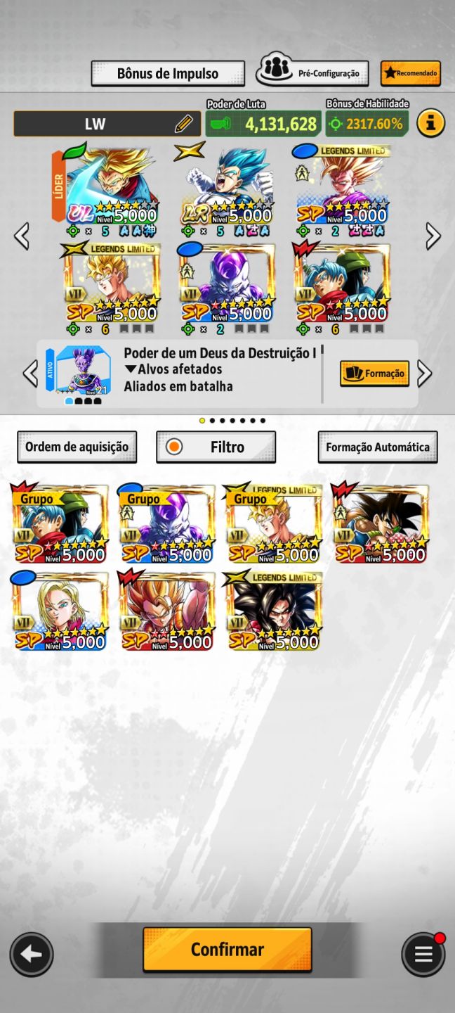 Conta de dragon ball legend com personagens