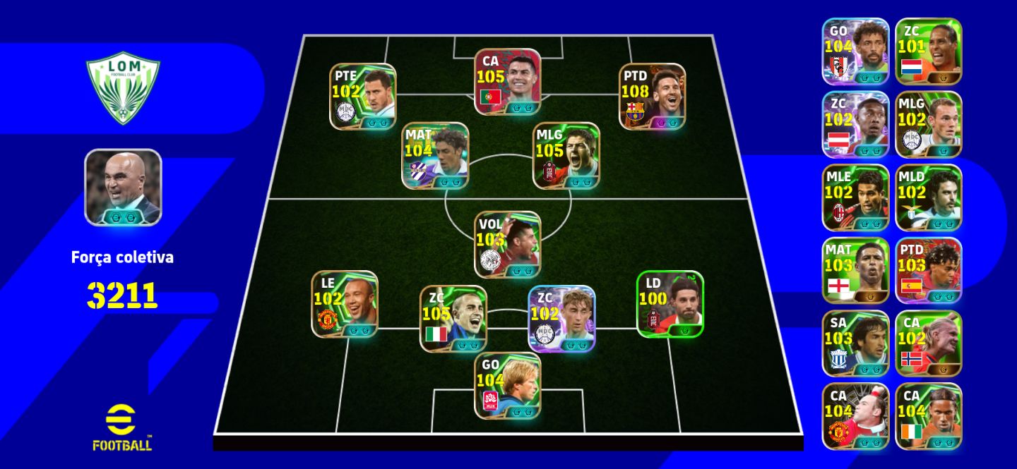 Conta de Efootball com Messi Blitz Curler + Cr7 Willpower + lamine yamal pack