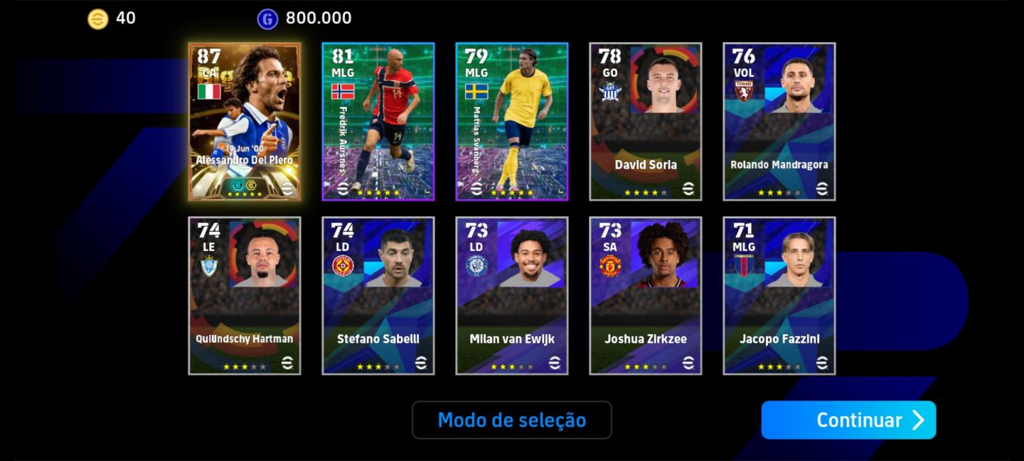 Conta efootball, Rodri 107-Nouer 107, legends e muito mais