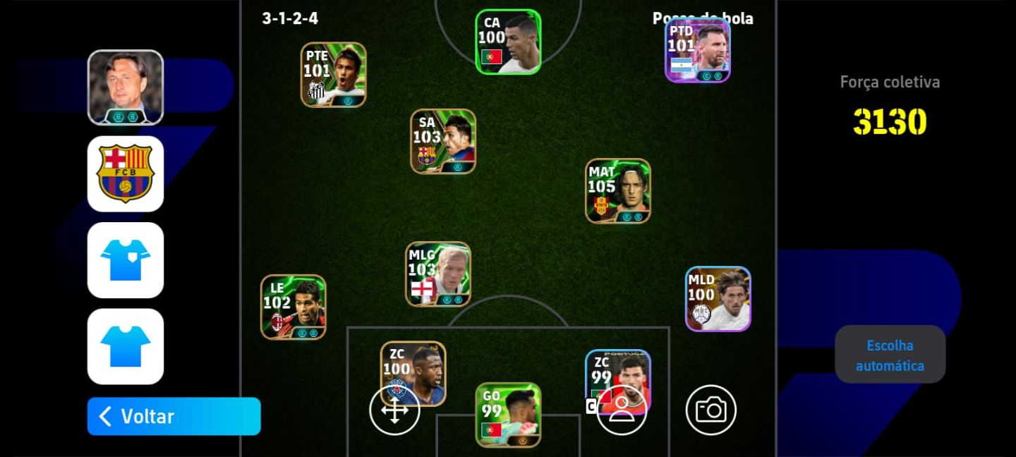 CONTA EFOOTBALL / FORÇA 3130 / TOTTI 105+SCHOLES 103+NEYMAR 101+TEC. CRUYFF!