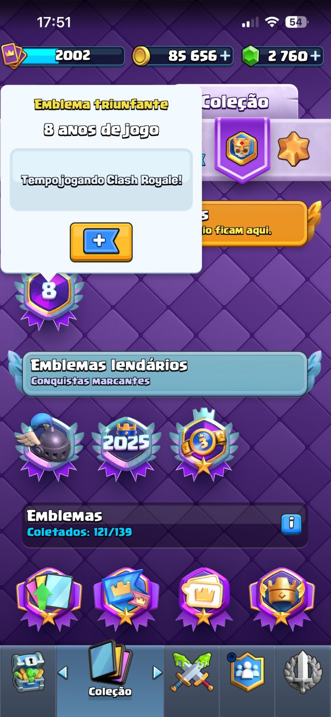 CONTA CLASH ROYALE 8 ANOS| NÍVEL 2002 | 32 EVOLUÇÕES | 8 HERÓIS | 42 CARTAS MAX