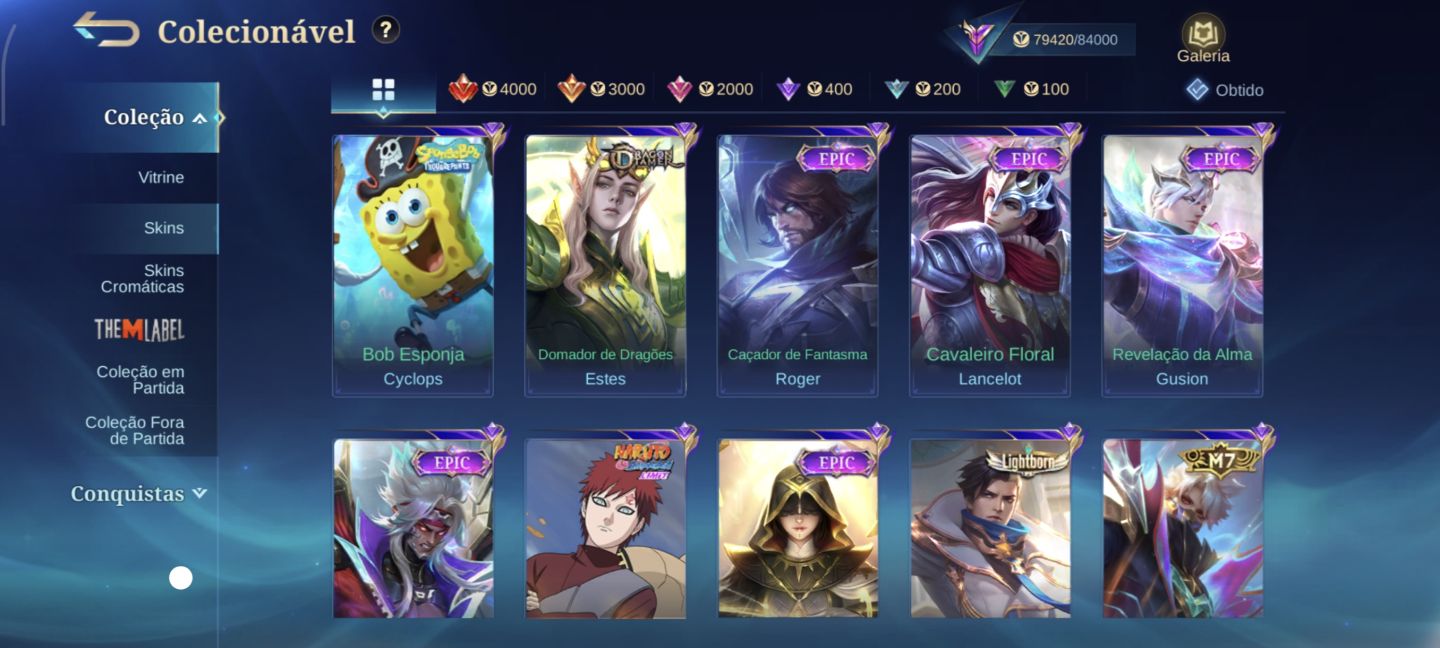 CONTA DE MLBB COM MUITAS SKINS LENDÁRIAS, MINATO, ITACHI, K' ELO +ALTO 100 STAR