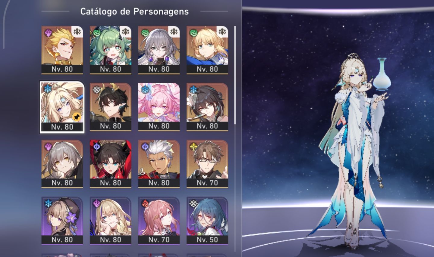 Conta Rank 68 com Pearl e todos os personagens de fate+ Cyrenne e outros!!