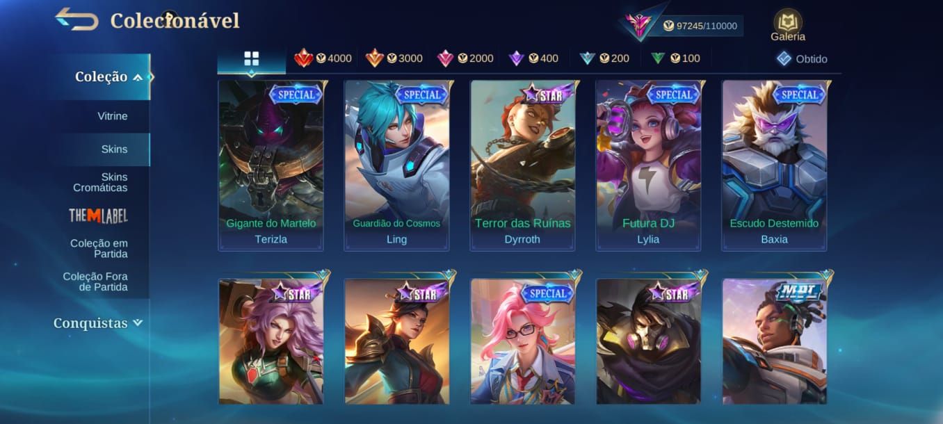 VALOR A NEGOCIAR Conta MLBB Todos os Heróis e várias skins.