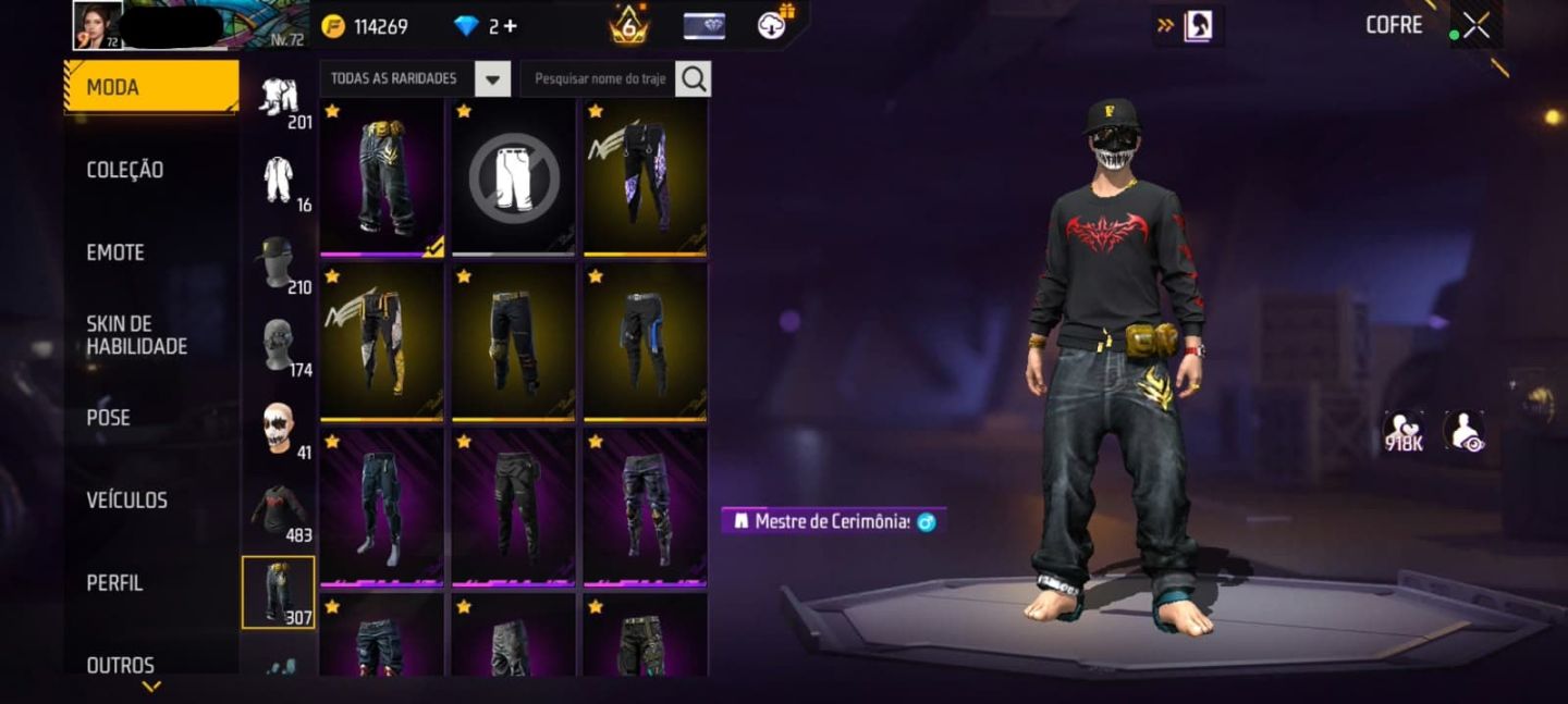 Conta Free Fire, Calça Angelical Azul, Segundo Passe, Lvl 72