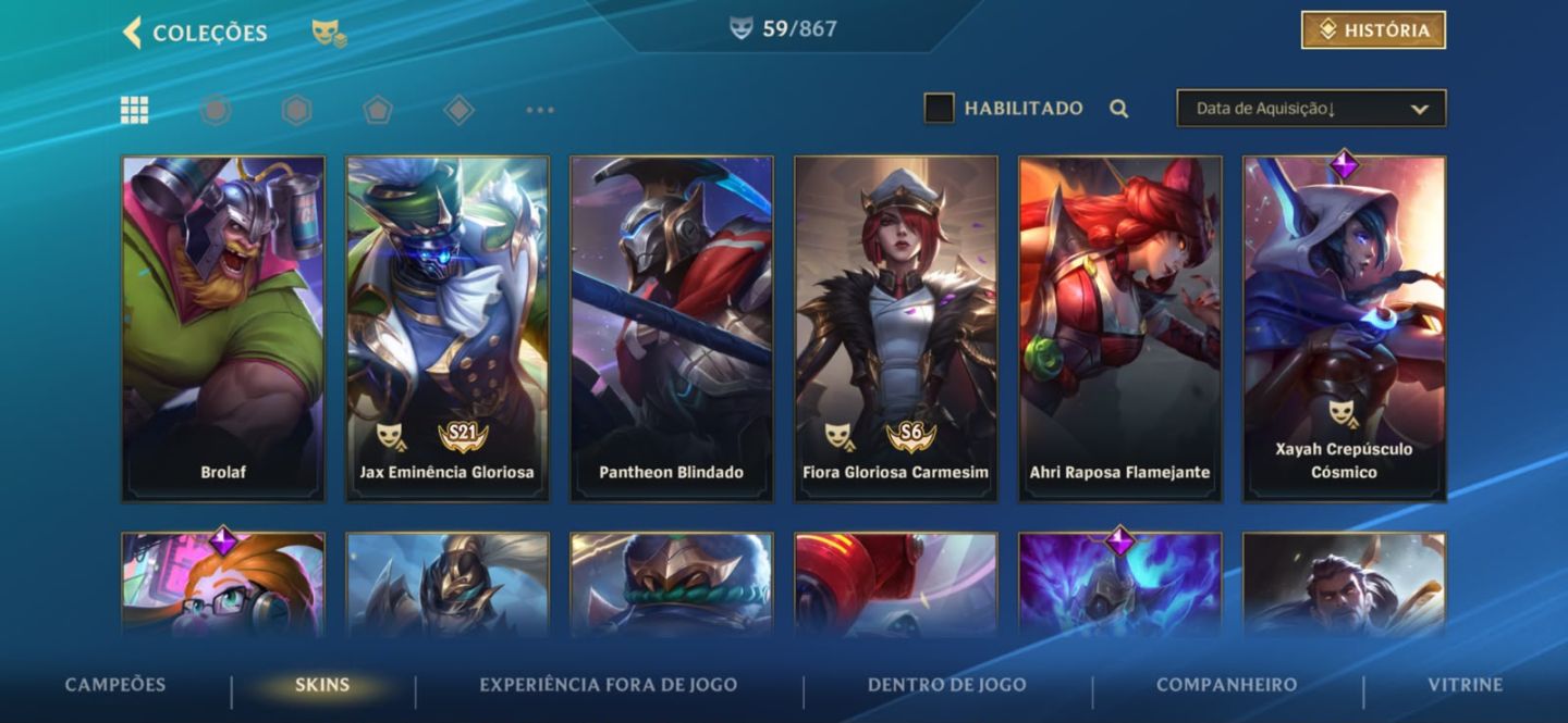 CONTA MESTRE - 53% WR / SKINS LENDÁRIAS E CAMPEOES(65 SKINS E 90 CAMPEOES)