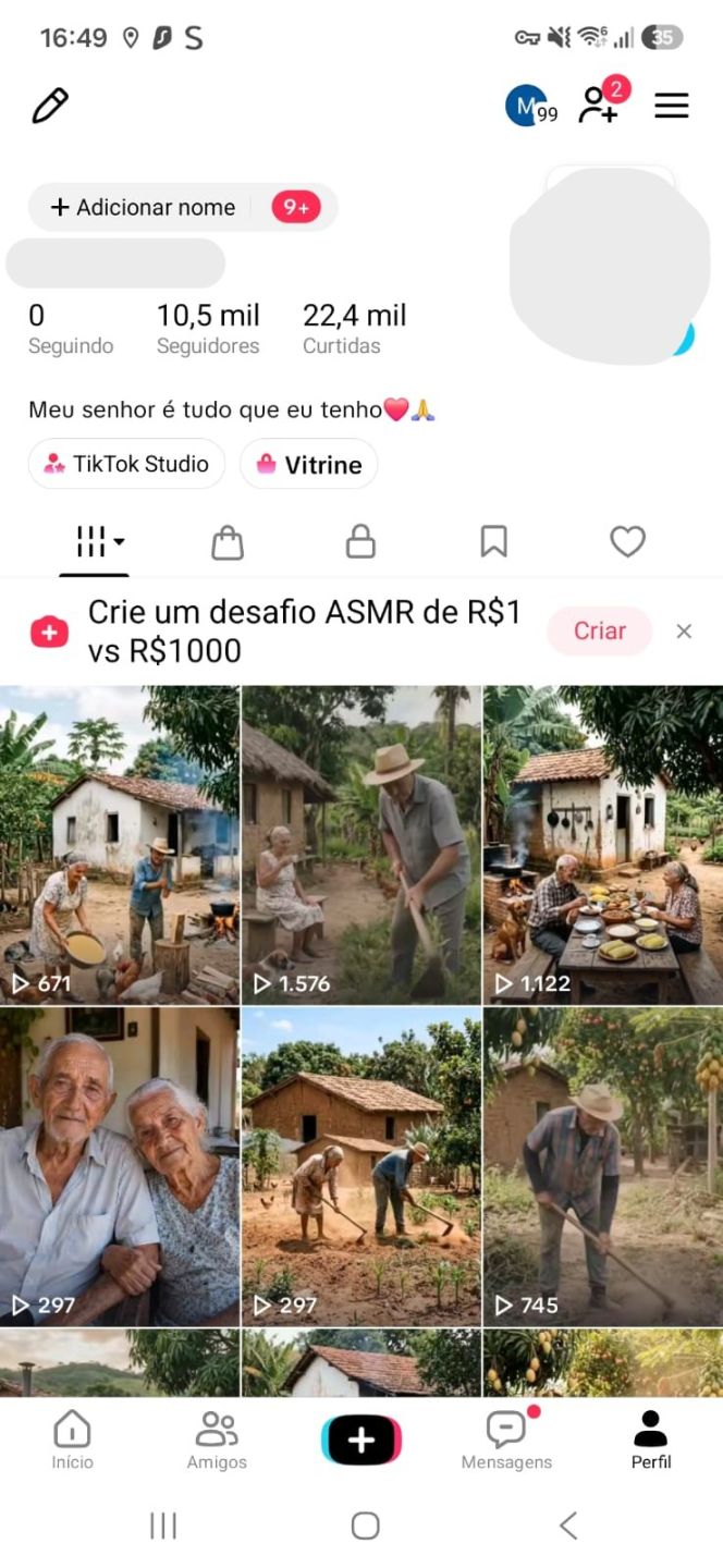 CONTA TIKTOK 10K / SHOP ATIVADO / NICHO DEUS E VELHOS / SEM DOC /