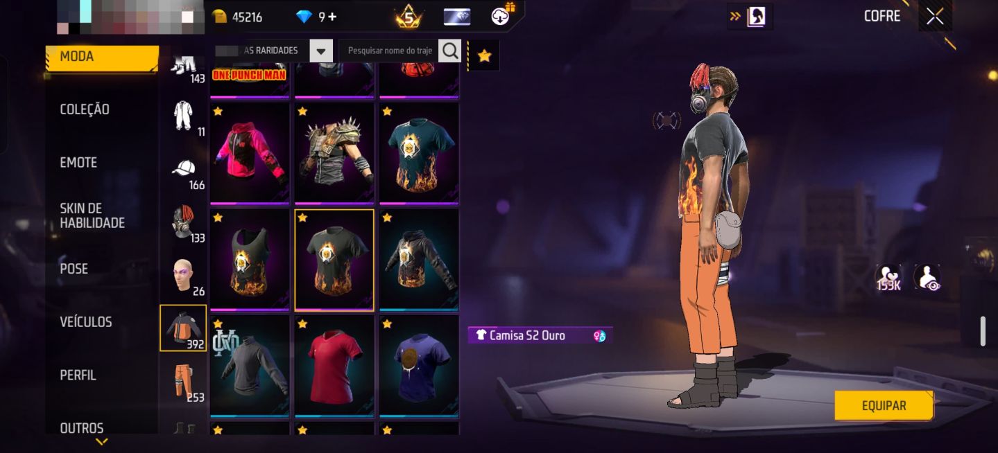 Conta freefire com todas as skins da primeira parte naruto